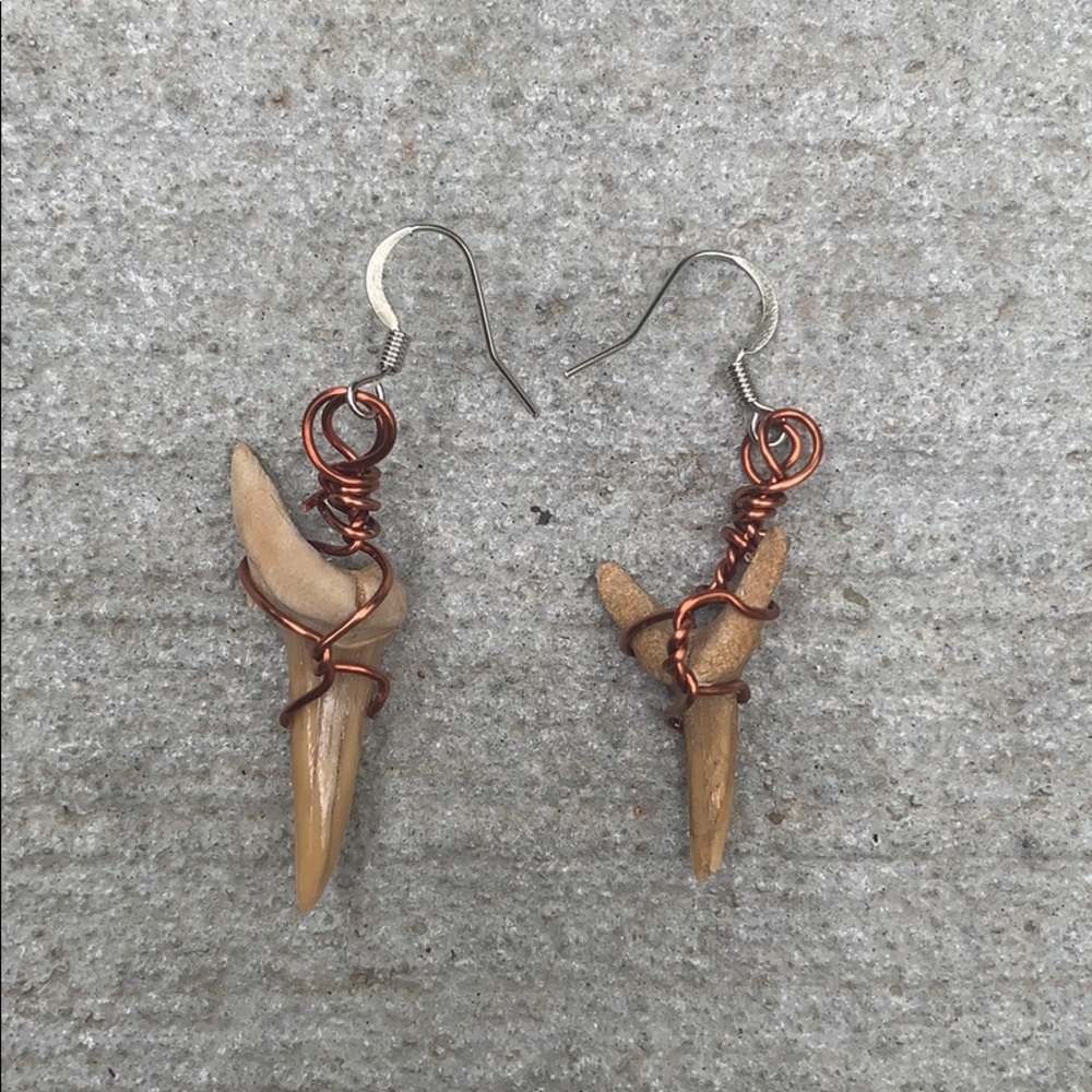 Handmade Wire Wrapped Shark Tooth Earrings
